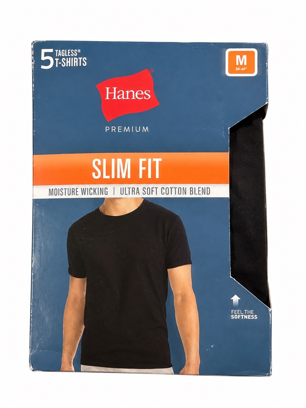 Hanes Premium Menโs Slim Fit Black T-Shirts 5 Pack Size Medium M 38-40